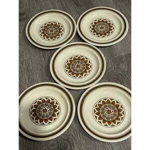 LOT OF (5) 6.5" VINTAGE 70'S ROYAL CHINA OMEGASTONE AZTEC BREAD/DESSERT PLATES